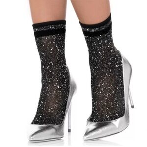 Leg Avenue Lurex Anklets - Black/ Silver Socks Costume Wear style 3041